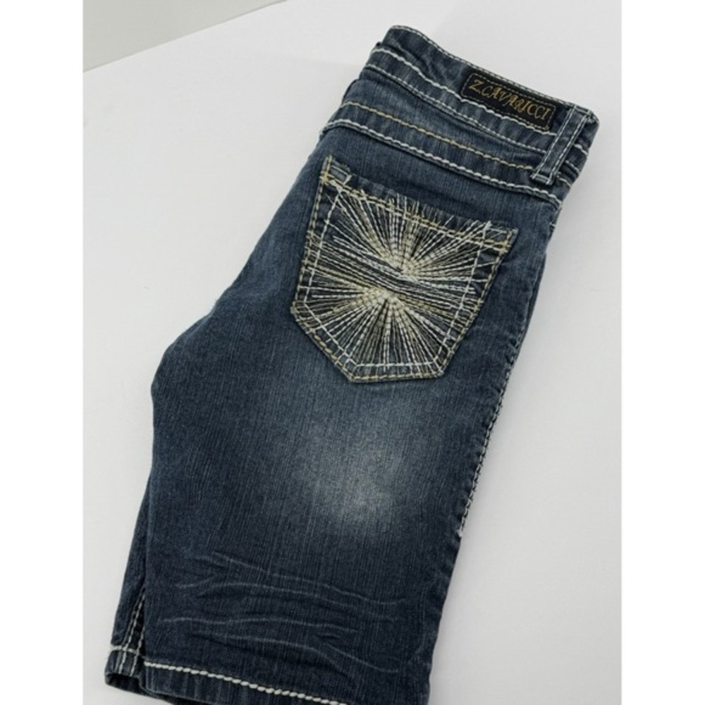 Z. Cavaricci Girls Dark Wash Contrast Stitch Sunburst Pocket Denim Shorts 10